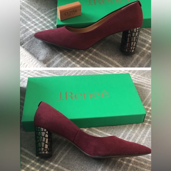 J. Renne’ Suede burgundy shoes with unique silver design - Picture 3 of 7